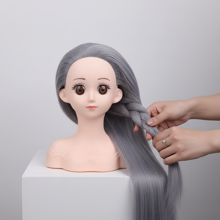 Wig Head With Hair Small Mannequin Head For Beginner Hair Styling Pvc Doll Head For Hairdresser Practice Styling With Head Stand - gallery 2