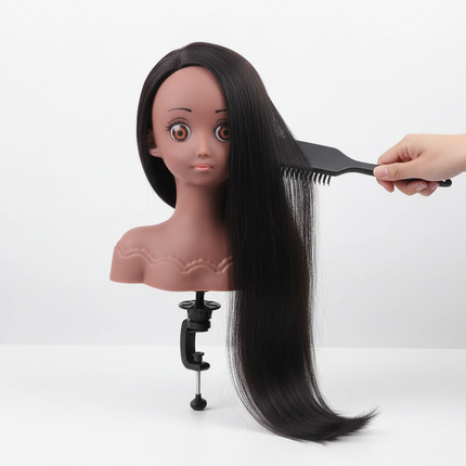 Wig Head With Hair Small Mannequin Head For Beginner Hair Styling Pvc Doll Head For Hairdresser Practice Styling With Head Stand - gallery 2
