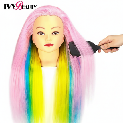 Hairdressing Doll Mannequin Head With Long Synthetic Fiber Hair 70Cm For Hairstyles Colorful Brading Dummy Doll Training Head - gallery 2