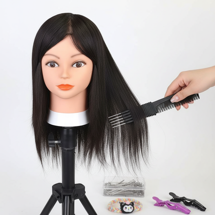 Long Hair Mannequin Head with Human Hair Hairdresser Practice Training Head Cosmetology Manikin Doll Head And Wig Stand Tripod - gallery 2