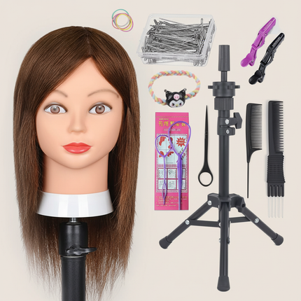 Long Hair Mannequin Head with Human Hair Hairdresser Practice Training Head Cosmetology Manikin Doll Head And Wig Stand Tripod - gallery 3