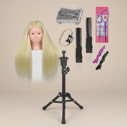 New Female Mannequin Training Doll Head With 70% Real Hair For Hairsyles Hairdressing Cosmetology Dolls Head With Stand Tripod - gallery 3
