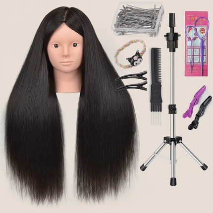 New Female Mannequin Training Doll Head With 70% Real Hair For Hairsyles Hairdressing Cosmetology Dolls Head With Stand Tripod - gallery 3