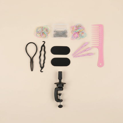 Stylish Mannequin Head set with Clamp Stand and Braiding Kit- Unisex Professional Hair Stylist Training Tool, Glossy Finish - gallery 3