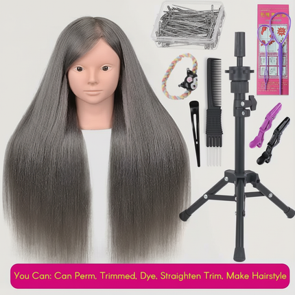 New Female Mannequin Training Doll Head With 70% Real Hair For Hairsyles Hairdressing Cosmetology Dolls Head With Stand Tripod - gallery 3