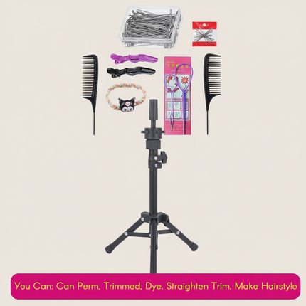 Long Hair Mannequin Head with Human Hair Hairdresser Practice Training Head Cosmetology Manikin Doll Head And Wig Stand Tripod - gallery 3